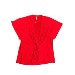 FREE PEOPLE Women’s Just A Twist Red Choker Neck Short Sleeve Top, Size XS, Used